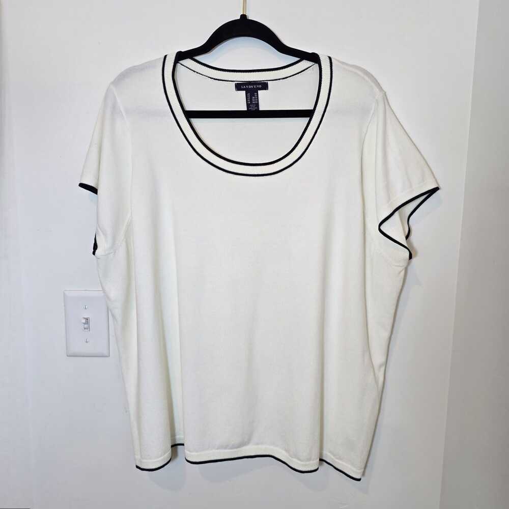 Lands' End 3X Ivory Short Sleeve Knit Top Soft Contrast Trim Preppy Classic